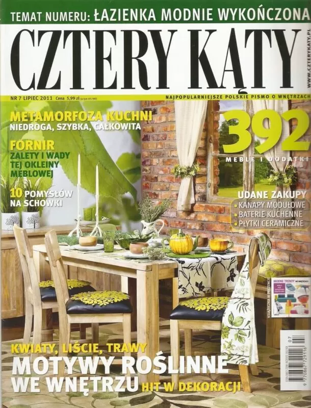 Okładka magazynu wnętrzarskiego Cztery Kąty – lipiec 2011 z inspiracjami do aranżacji wnętrz.