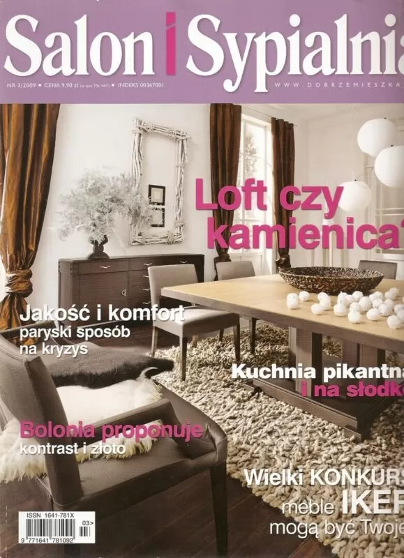 Okładka magazynu wnętrzarskiego Salon i Sypialnia – 2009 z inspiracjami do aranżacji wnętrz.