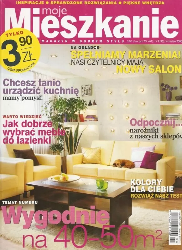Okładka magazynu wnętrzarskiego Moje Mieszkanie – wrzesień 2006 z inspiracjami do aranżacji wnętrz.