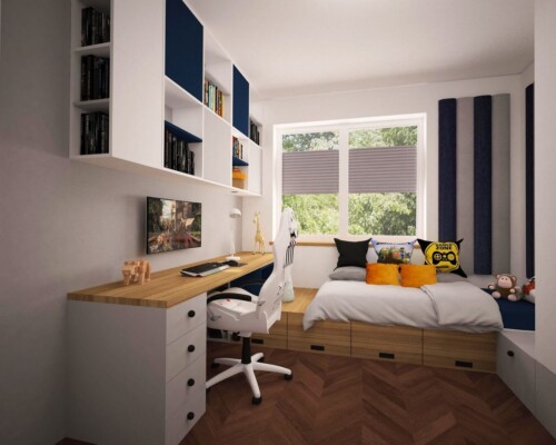 Najlepsze miejsce do pracy – jasne i spokojne biurko z widokiem na kojącą zieleń. Domowe biuro z białym biurkiem i krzesłem ustawionym przy oknie z widokiem na ogród.