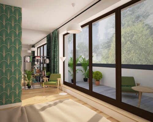 Kolorowa energia w małej przestrzeni – żółta ściana akcentowa jako sposób na ożywienie toalety. Nowoczesna toaleta z podwieszaną miską WC na tle ściany pomalowanej na intensywnie żółty kolor.