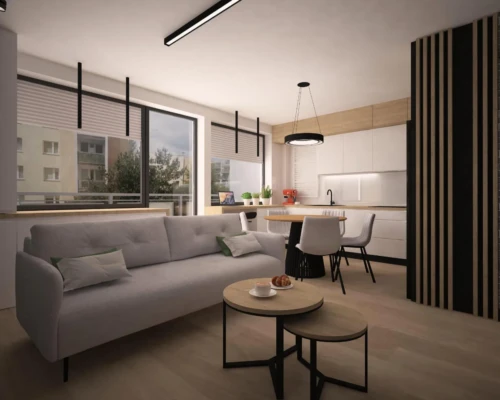 Nowoczesny salon – światło, przestrzeń i komfort Nowoczesny salon z dużym oknem narożnym i szarą sofą – aranżacja wnętrza