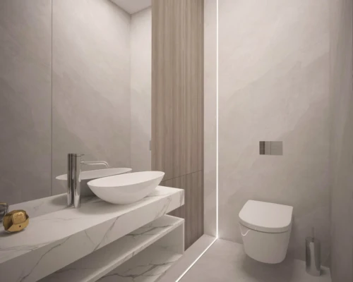 Minimalistyczna toaleta – elegancja w prostej formie Nowoczesna toaleta z wiszącą miską WC i oszczędną formą – aranżacja wnętrza