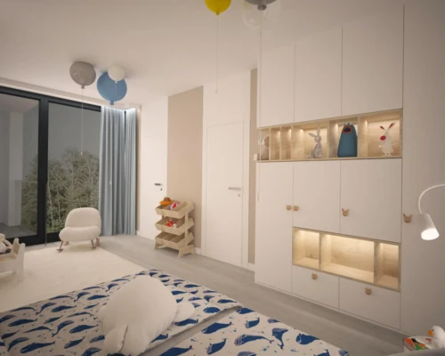 Kreatywny pokój dziecięcy – kolor, zabawa i funkcjonalność Kolorowy pokój dziecięcy z ozdobnym dywanem, zabudową meblową i balonami