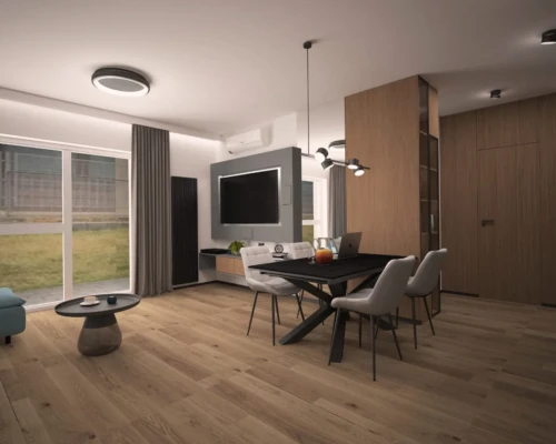 Strefa dzienna z dostępem do światła – kuchnia i jadalnia w jednym Jadalnia połączona z kuchnią i dużym przeszkleniem – aranżacja wnętrza